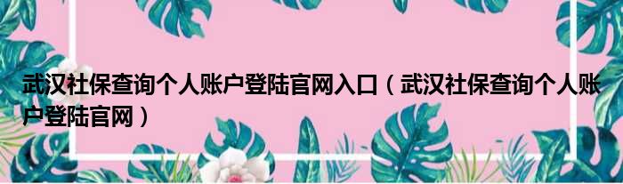 武汉社保查询个人账户登陆官网入口（武汉社保查询个人账户登陆官网）