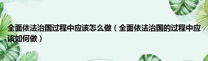 全面依法治国过程中应该怎么做（全面依法治国的过程中应该如何做）