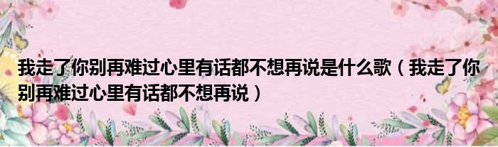 我走了你别再难过心里有话都不想再说是什么歌（我走了你别再难过心里有话都不想再说）