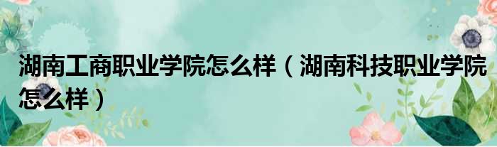 湖南工商职业学院怎么样（湖南科技职业学院怎么样）