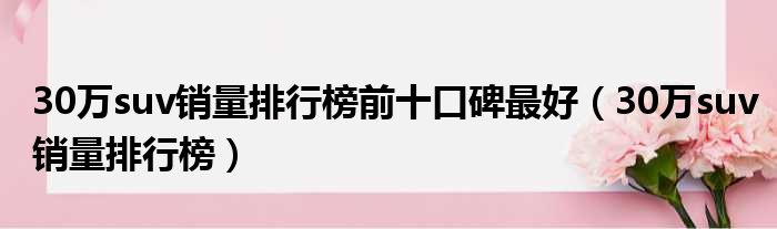 30万suv销量排行榜前十口碑最好（30万suv销量排行榜）