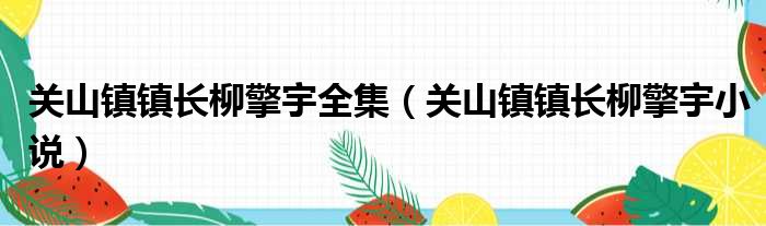 关山镇镇长柳擎宇全集（关山镇镇长柳擎宇小说）