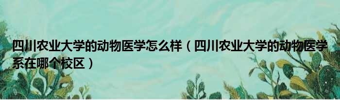 四川农业大学的动物医学怎么样（四川农业大学的动物医学系在哪个校区）