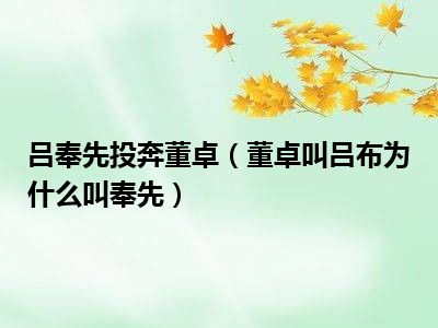 吕奉先投奔董卓（董卓叫吕布为什么叫奉先）