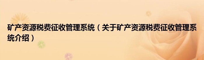  矿产资源税费征收管理系统（关于矿产资源税费征收管理系统介绍）