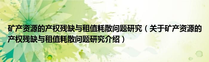  矿产资源的产权残缺与租值耗散问题研究（关于矿产资源的产权残缺与租值耗散问题研究介绍）