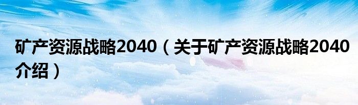  矿产资源战略2040（关于矿产资源战略2040介绍）