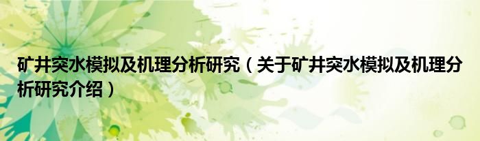  矿井突水模拟及机理分析研究（关于矿井突水模拟及机理分析研究介绍）