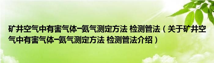  矿井空气中有害气体━氨气测定方法 检测管法（关于矿井空气中有害气体━氨气测定方法 检测管法介绍）