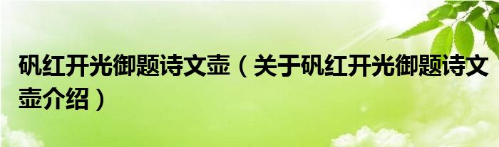  矾红开光御题诗文壶（关于矾红开光御题诗文壶介绍）