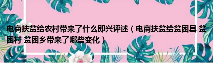 电商扶贫给农村带来了什么即兴评述（电商扶贫给贫困县 贫困村 贫困乡带来了哪些变化）