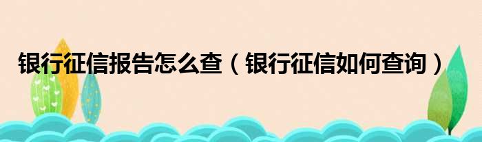 银行征信报告怎么查（银行征信如何查询）