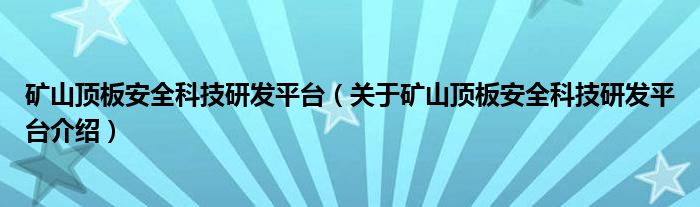  矿山顶板安全科技研发平台（关于矿山顶板安全科技研发平台介绍）