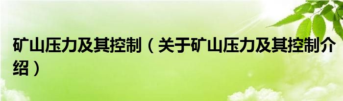  矿山压力及其控制（关于矿山压力及其控制介绍）