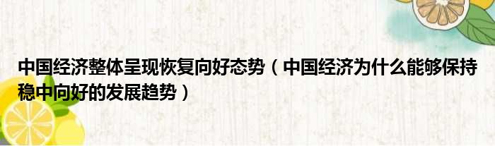 中国经济整体呈现恢复向好态势（中国经济为什么能够保持稳中向好的发展趋势）