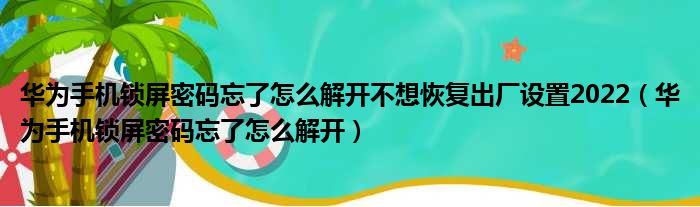 华为手机锁屏密码忘了怎么解开不想恢复出厂设置2022（华为手机锁屏密码忘了怎么解开）