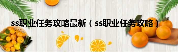 ss职业任务攻略最新（ss职业任务攻略）