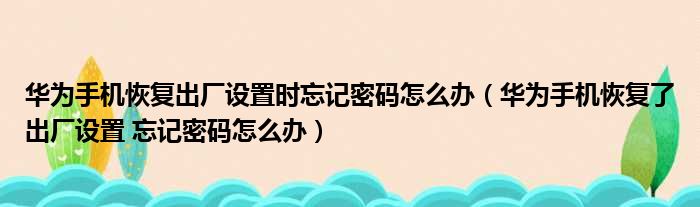 华为手机恢复出厂设置时忘记密码怎么办（华为手机恢复了出厂设置 忘记密码怎么办）