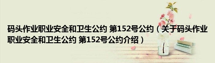  码头作业职业安全和卫生公约 第152号公约（关于码头作业职业安全和卫生公约 第152号公约介绍）