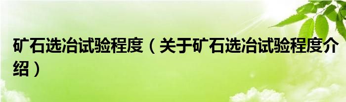  矿石选冶试验程度（关于矿石选冶试验程度介绍）