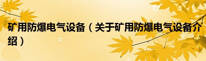  矿用防爆电气设备（关于矿用防爆电气设备介绍）