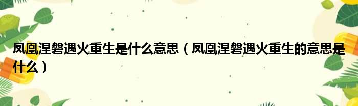 凤凰涅磐遇火重生是什么意思（凤凰涅磐遇火重生的意思是什么）