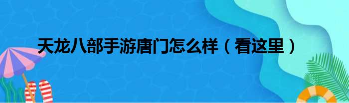 天龙八部手游唐门怎么样（看这里）