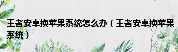 王者安卓换苹果系统怎么办（王者安卓换苹果系统）