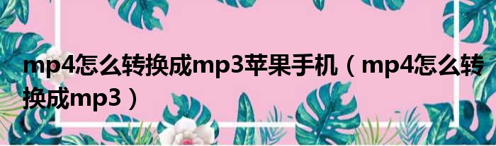 mp4怎么转换成mp3苹果手机（mp4怎么转换成mp3）