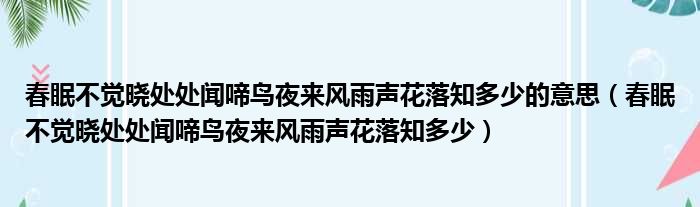 春眠不觉晓处处闻啼鸟夜来风雨声花落知多少的意思（春眠不觉晓处处闻啼鸟夜来风雨声花落知多少）