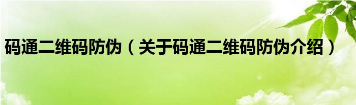  码通二维码防伪（关于码通二维码防伪介绍）