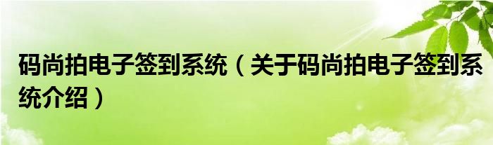  码尚拍电子签到系统（关于码尚拍电子签到系统介绍）