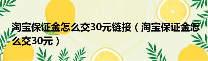 淘宝保证金怎么交30元链接（淘宝保证金怎么交30元）