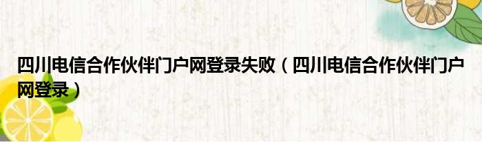 四川电信合作伙伴门户网登录失败（四川电信合作伙伴门户网登录）
