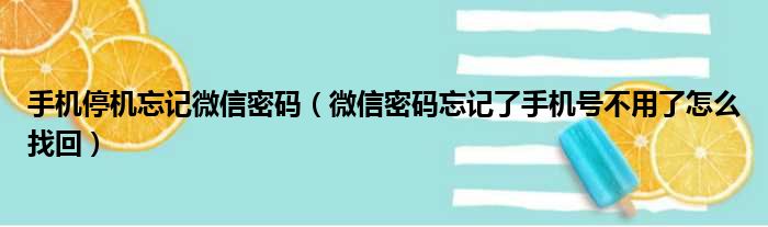 手机停机忘记微信密码（微信密码忘记了手机号不用了怎么找回）