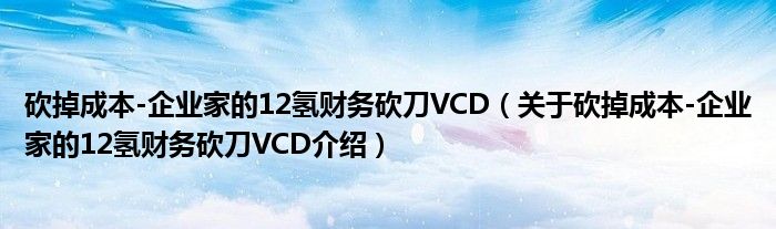  砍掉成本-企业家的12氢财务砍刀VCD（关于砍掉成本-企业家的12氢财务砍刀VCD介绍）