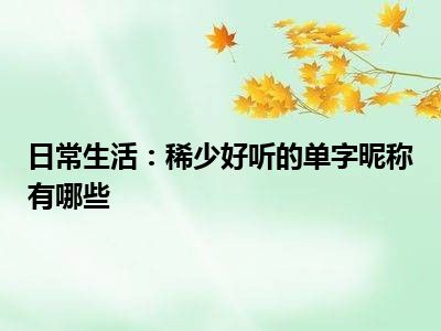 日常生活：稀少好听的单字昵称有哪些