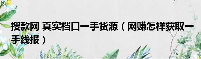 搜款网 真实档口一手货源（网赚怎样获取一手线报）