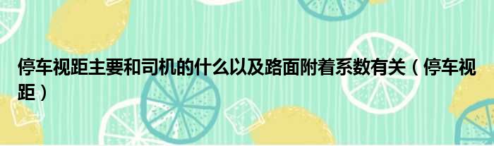 停车视距主要和司机的什么以及路面附着系数有关（停车视距）