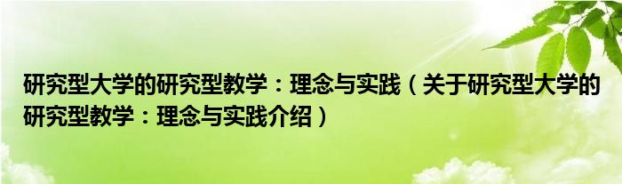  研究型大学的研究型教学：理念与实践（关于研究型大学的研究型教学：理念与实践介绍）