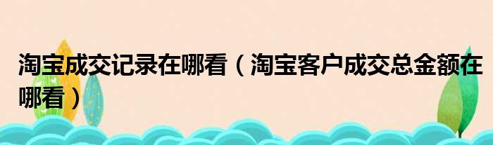 淘宝成交记录在哪看（淘宝客户成交总金额在哪看）