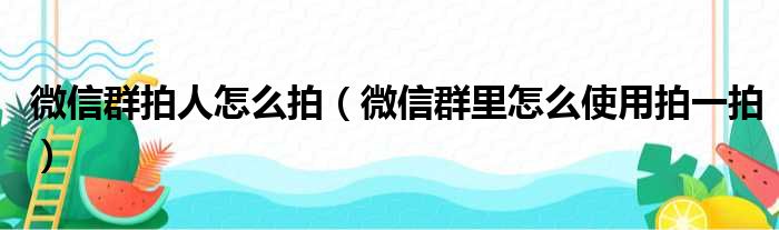 微信群拍人怎么拍（微信群里怎么使用拍一拍）