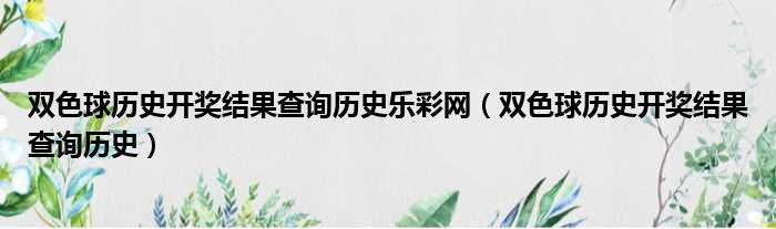 双色球历史开奖结果查询历史乐彩网（双色球历史开奖结果查询历史）