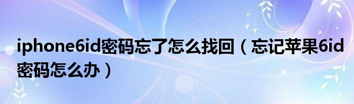 iphone6id密码忘了怎么找回（忘记苹果6id密码怎么办）