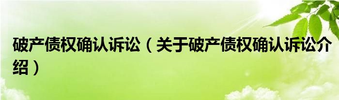  破产债权确认诉讼（关于破产债权确认诉讼介绍）