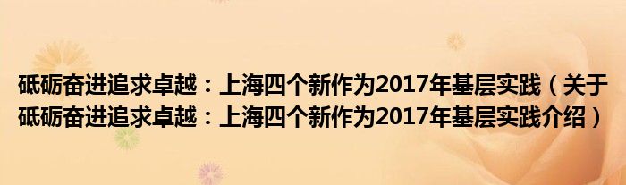  砥砺奋进追求卓越：上海四个新作为2017年基层实践（关于砥砺奋进追求卓越：上海四个新作为2017年基层实践介绍）