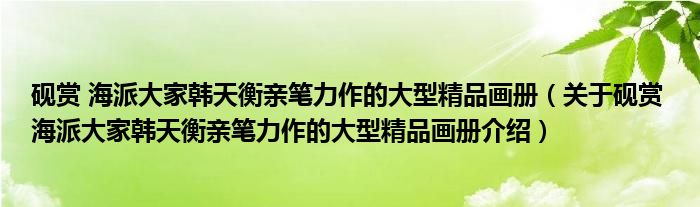  砚赏 海派大家韩天衡亲笔力作的大型精品画册（关于砚赏 海派大家韩天衡亲笔力作的大型精品画册介绍）