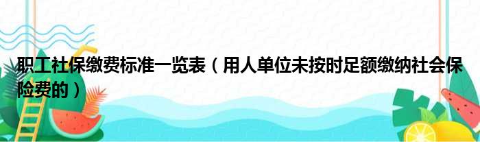 职工社保缴费标准一览表（用人单位未按时足额缴纳社会保险费的）