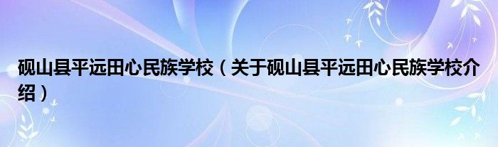  砚山县平远田心民族学校（关于砚山县平远田心民族学校介绍）