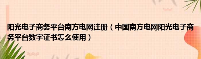 阳光电子商务平台南方电网注册（中国南方电网阳光电子商务平台数字证书怎么使用）